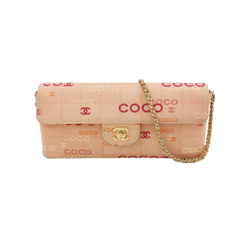 Chanel East West Pink Denim Coco Print Chocolate Bar Shoulder Bag