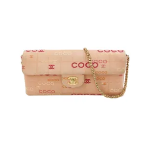 Chanel East West Pink Denim Coco Print Chocolate Bar Shoulder Bag