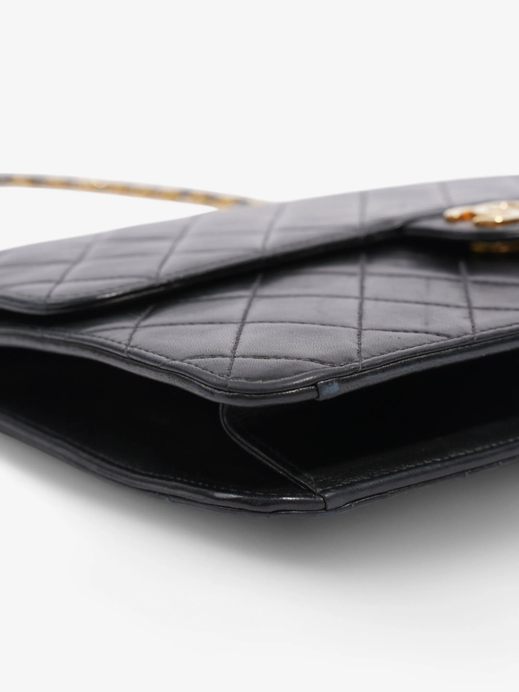 Chanel Half Flap Shoulder Bag Black Lambskin Leather Medium