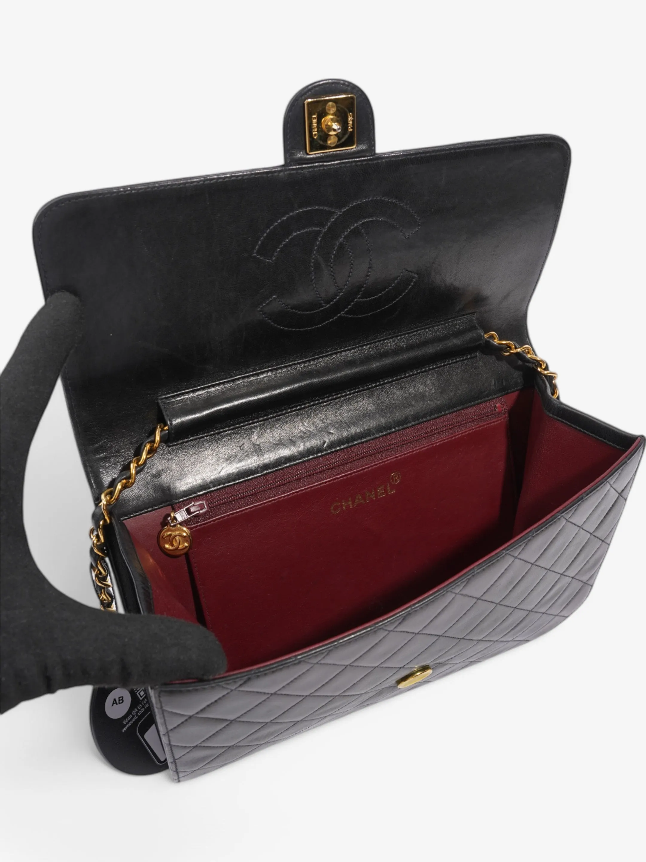 Chanel Half Flap Shoulder Bag Black Lambskin Leather Medium
