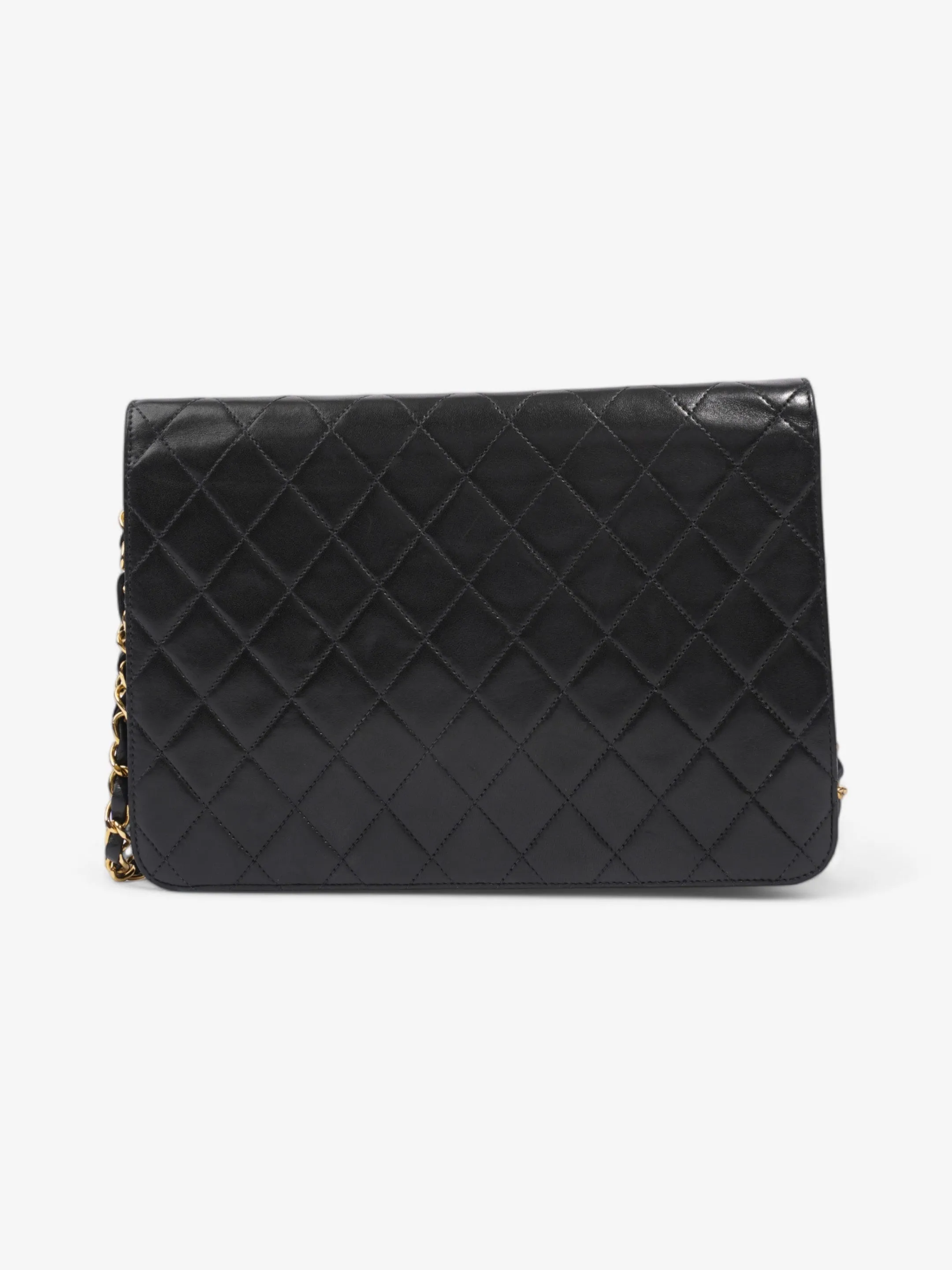 Chanel Half Flap Shoulder Bag Black Lambskin Leather Medium
