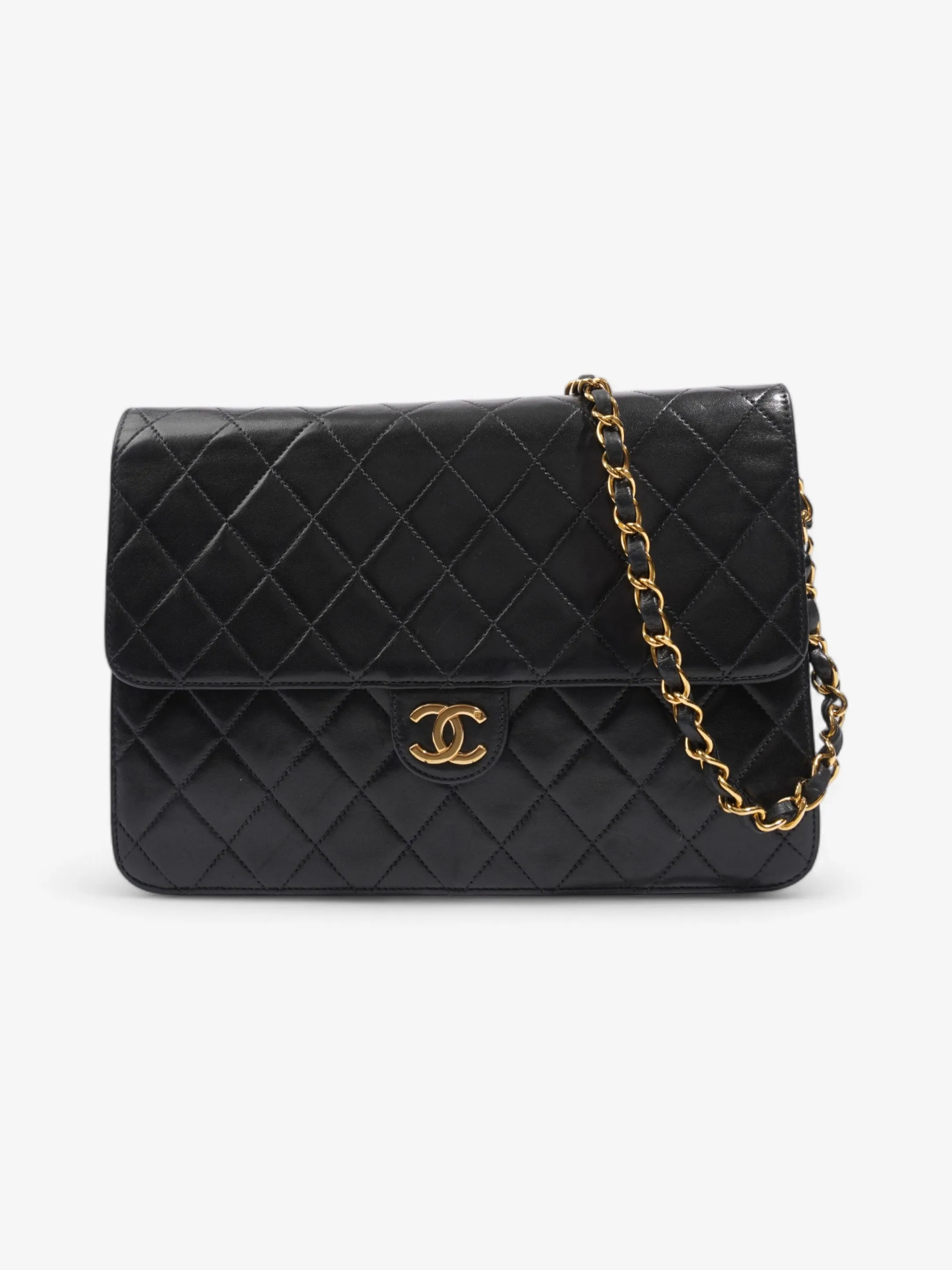 Chanel Half Flap Shoulder Bag Black Lambskin Leather Medium
