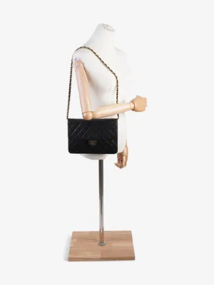 Chanel Half Flap Shoulder Bag Black Lambskin Leather Medium