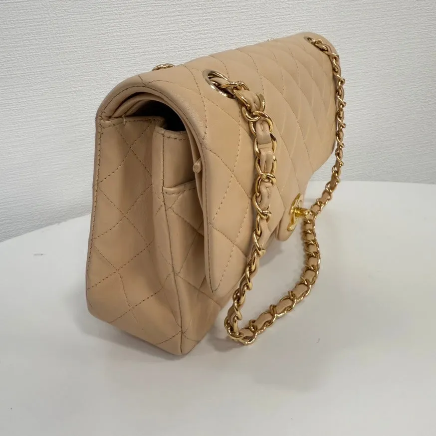 Chanel Lambskin Classic Double Flap Bag Medium Beige Shoulder Bag