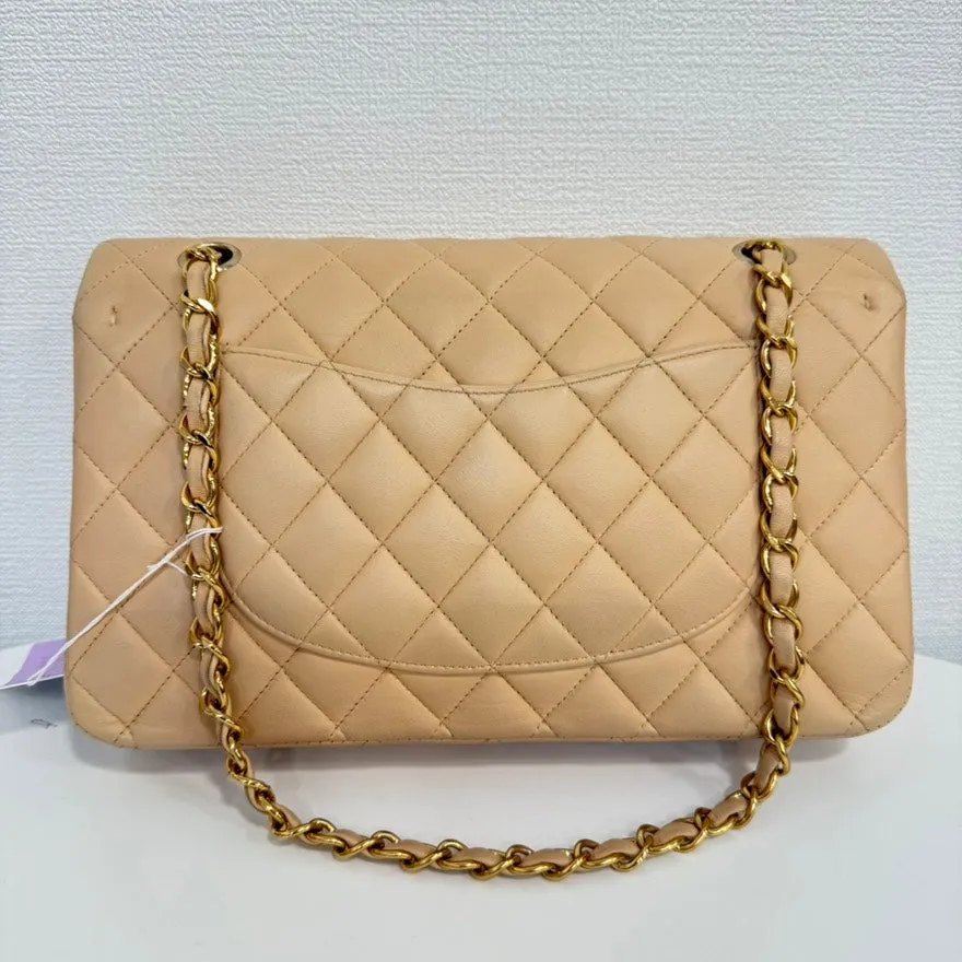 Chanel Lambskin Classic Double Flap Bag Medium Beige Shoulder Bag