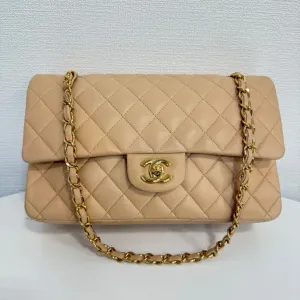 Chanel Lambskin Classic Double Flap Bag Medium Beige Shoulder Bag