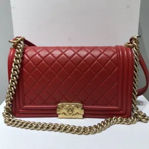 Chanel LeBoy Red Quilted Leather Chain Shoulder Bag Medium