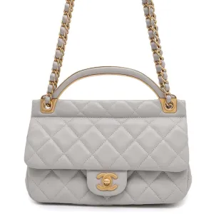 CHANEL Matelasse Shoulder Bag Gray Lambskin