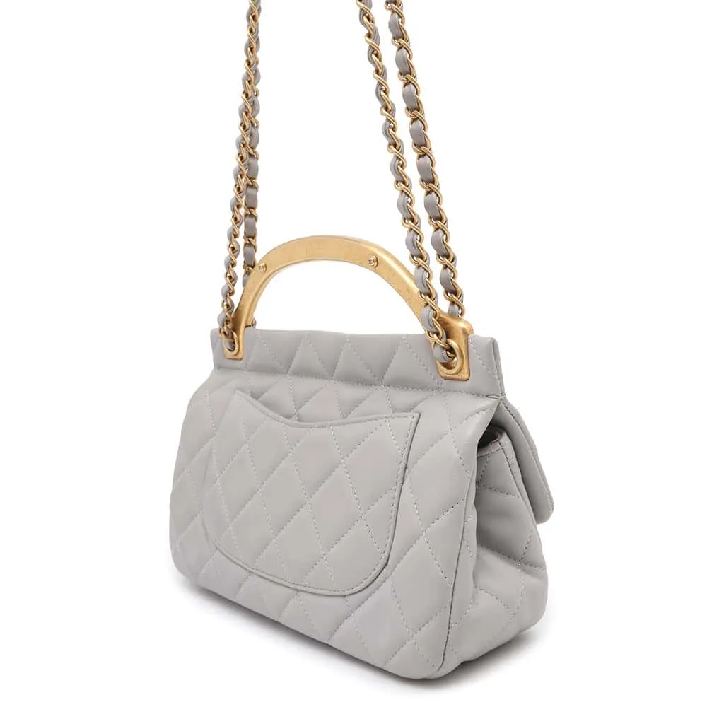 CHANEL Matelasse Shoulder Bag Gray Lambskin