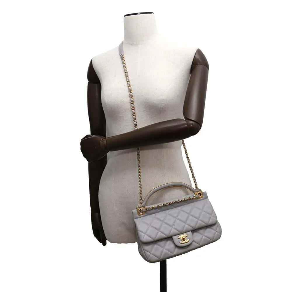 CHANEL Matelasse Shoulder Bag Gray Lambskin