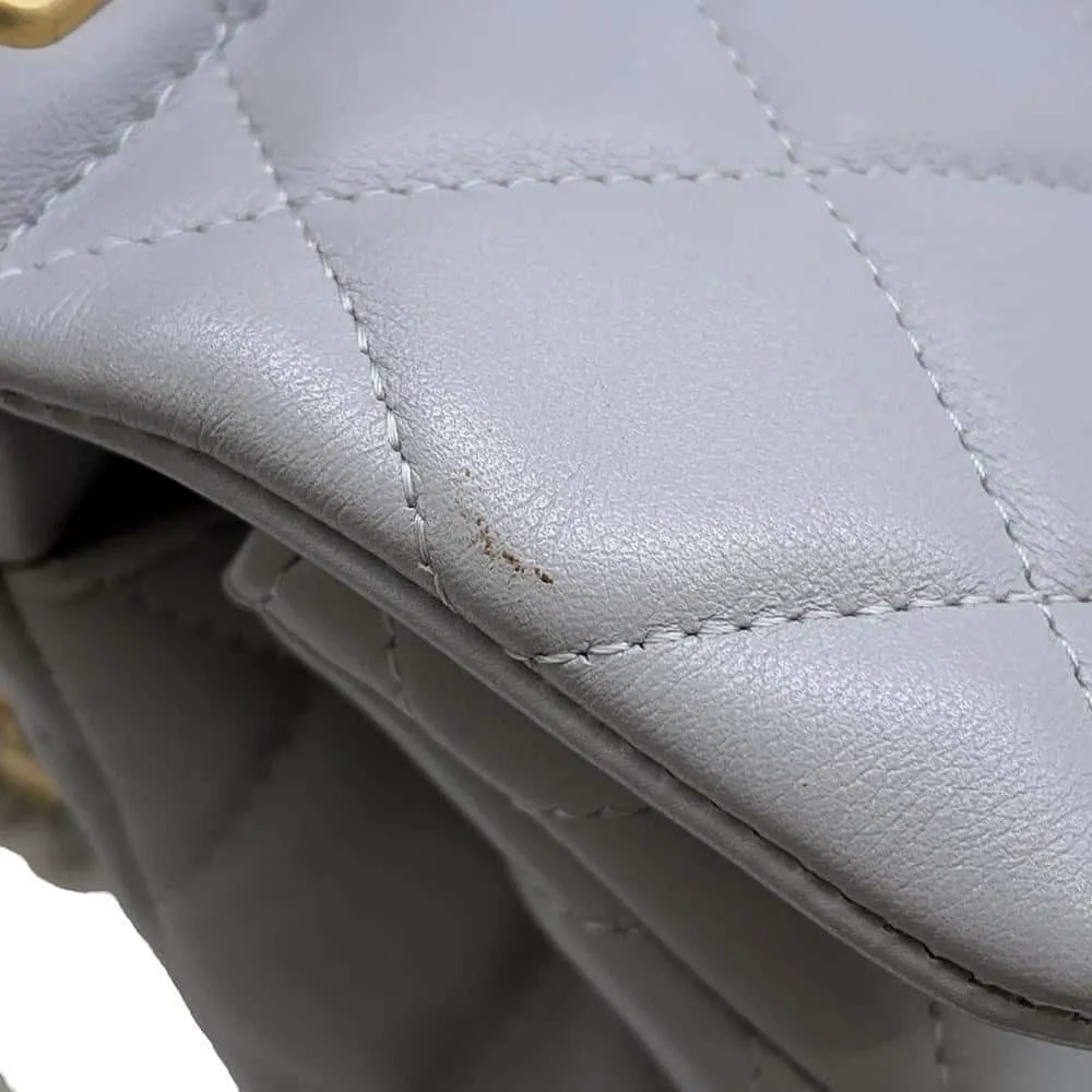 CHANEL Matelasse Shoulder Bag Gray Lambskin