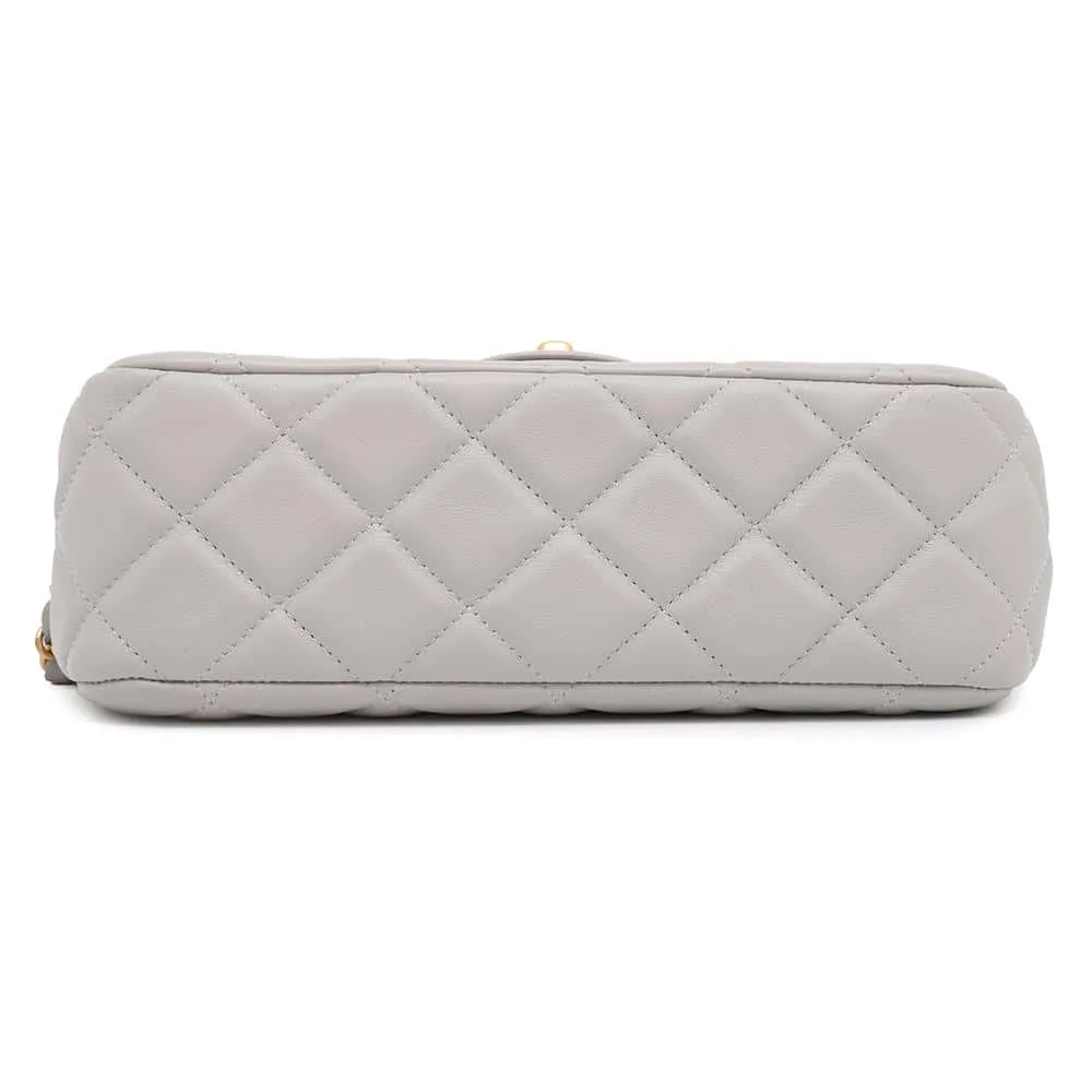 CHANEL Matelasse Shoulder Bag Gray Lambskin