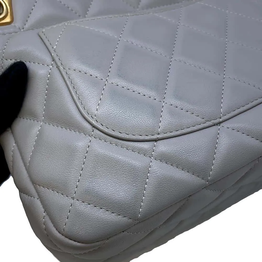 CHANEL Matelasse Shoulder Bag Gray Lambskin