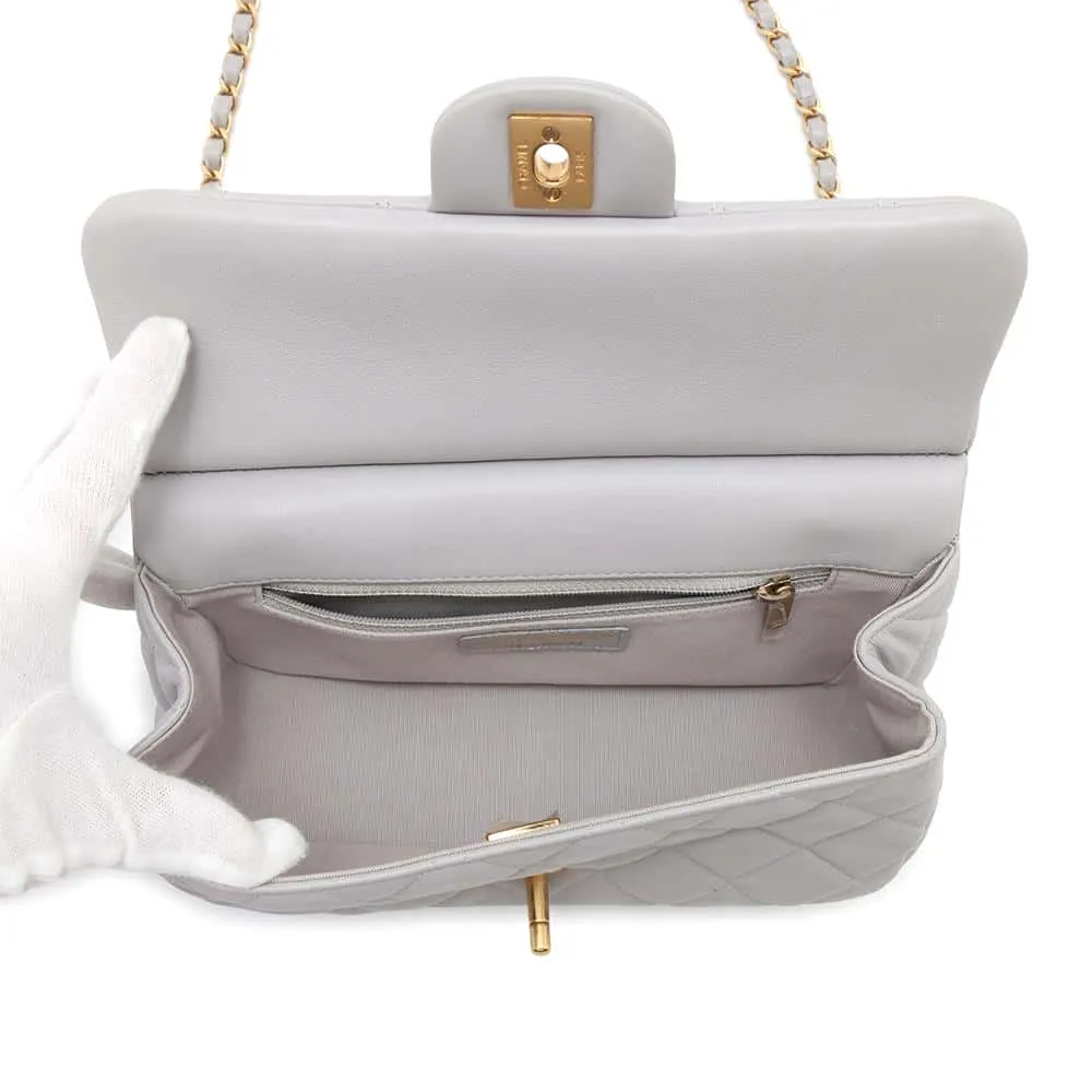 CHANEL Matelasse Shoulder Bag Gray Lambskin