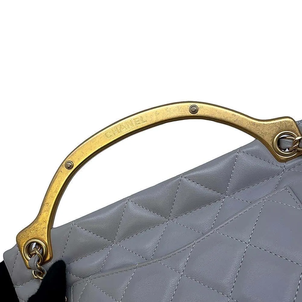 CHANEL Matelasse Shoulder Bag Gray Lambskin