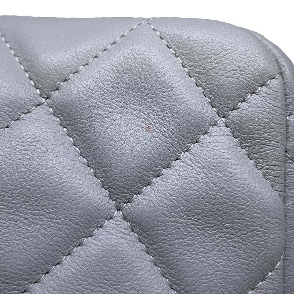 CHANEL Matelasse Shoulder Bag Gray Lambskin