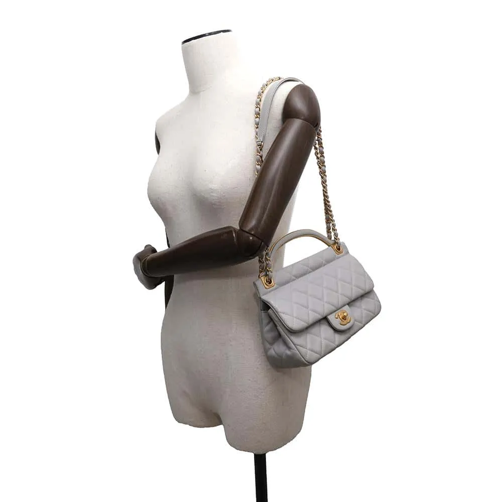 CHANEL Matelasse Shoulder Bag Gray Lambskin