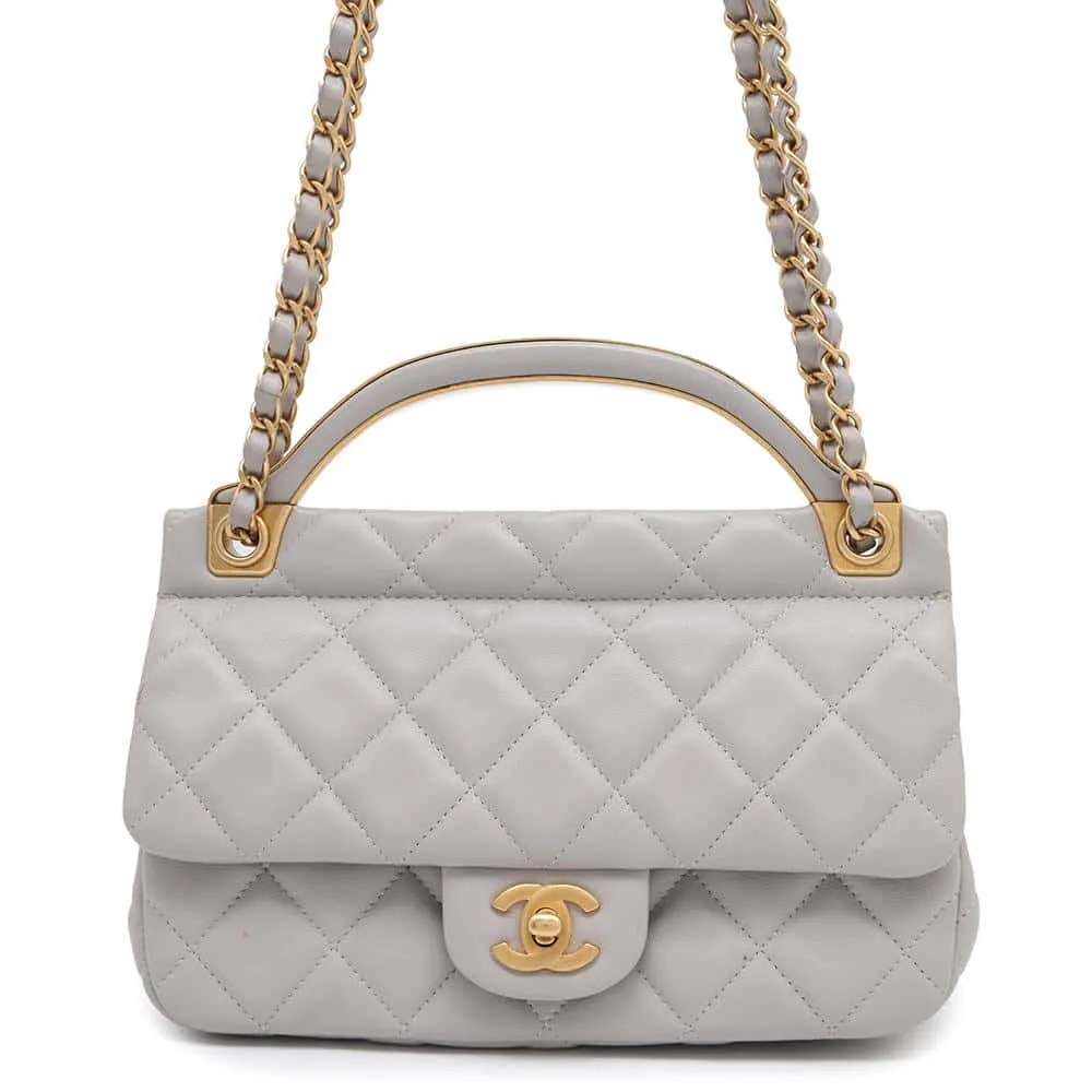 CHANEL Matelasse Shoulder Bag Gray Lambskin