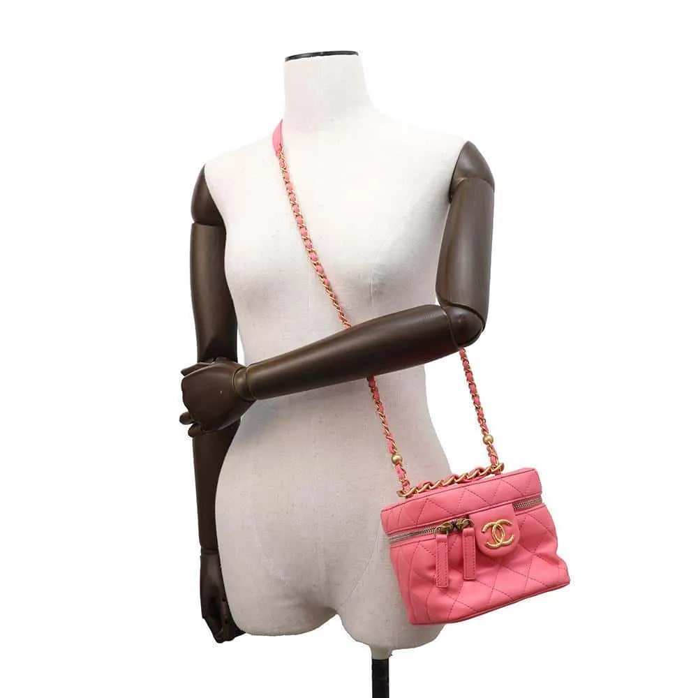 CHANEL Matelasse Vanity ChainShoulder Bag Pink Lambskin