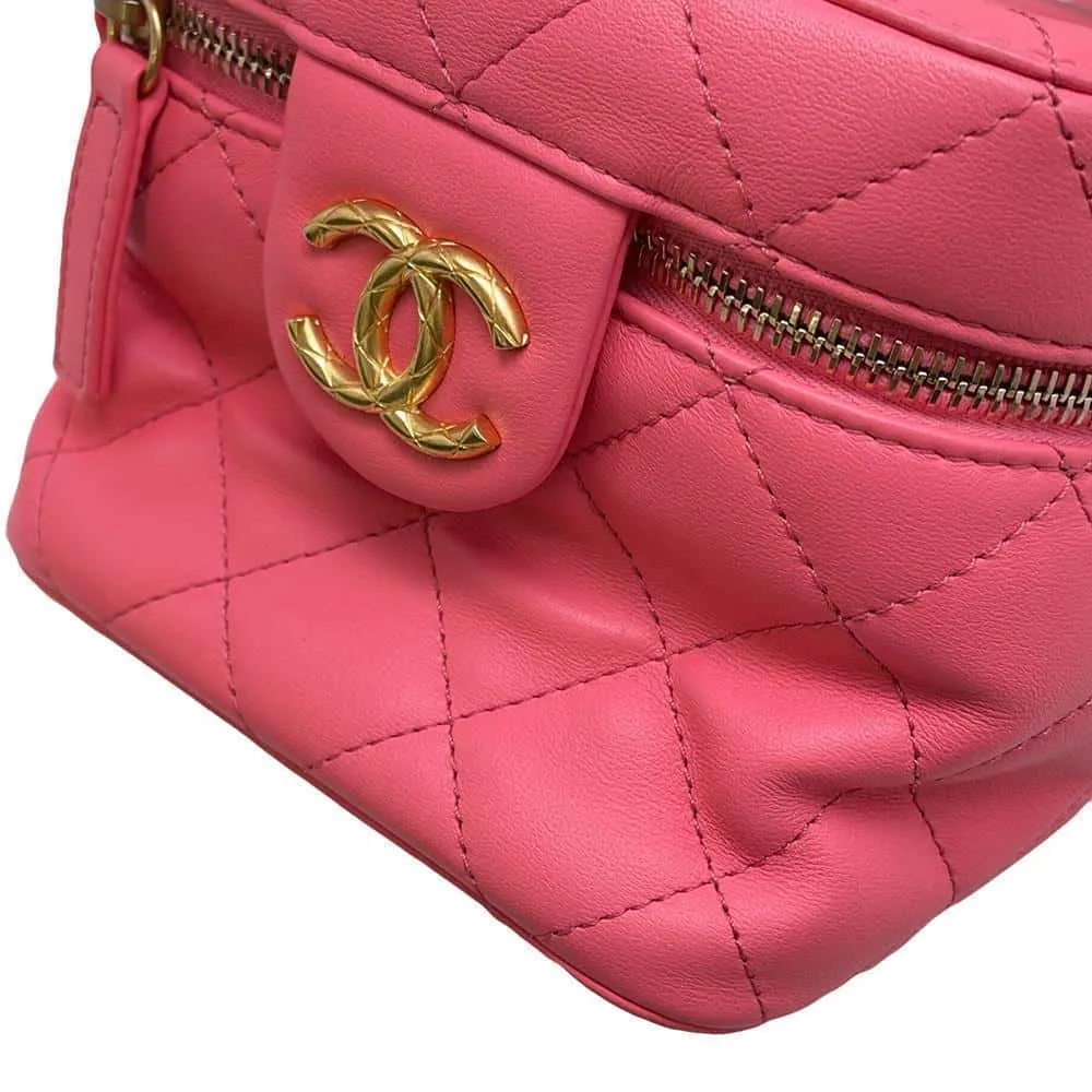 CHANEL Matelasse Vanity ChainShoulder Bag Pink Lambskin