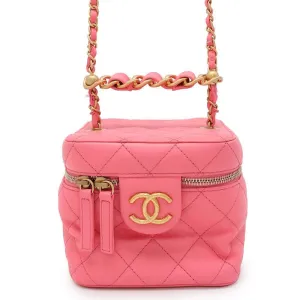 CHANEL Matelasse Vanity ChainShoulder Bag Pink Lambskin