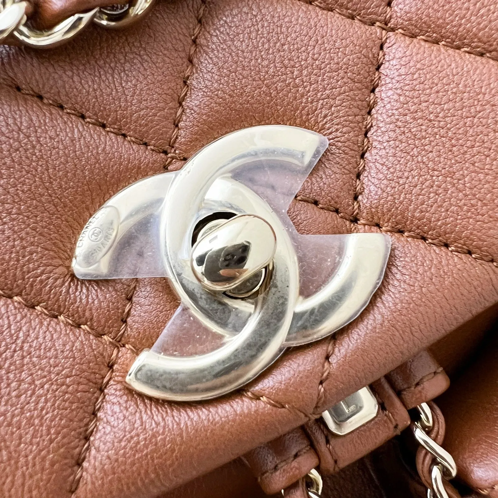Chanel Medium Triple Backpack in 23A Cognac Brown Calfskin and LGHW (Model: AS3860)