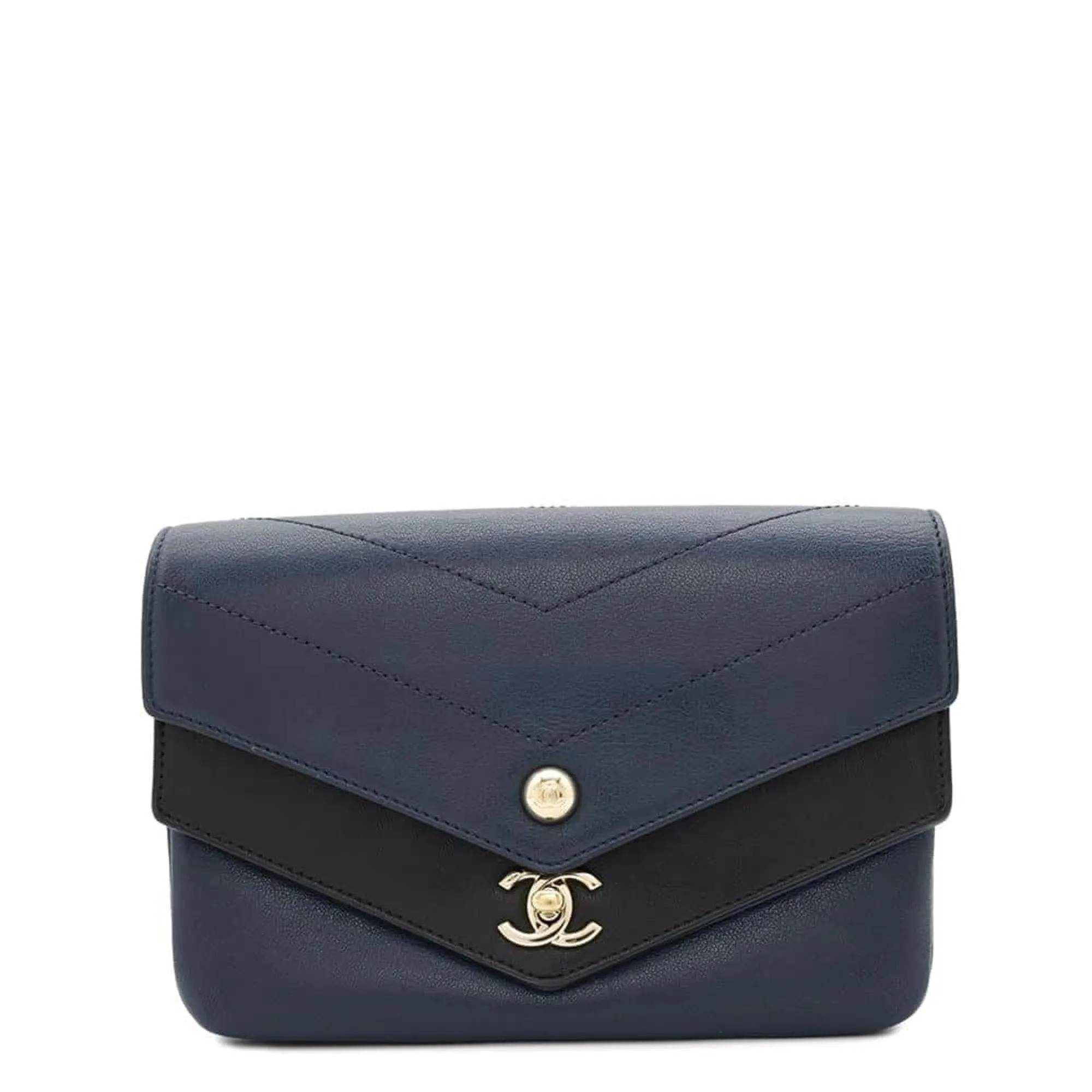 Chanel Navy Leather Fanny Pack Pouch (Pre-Owned)
