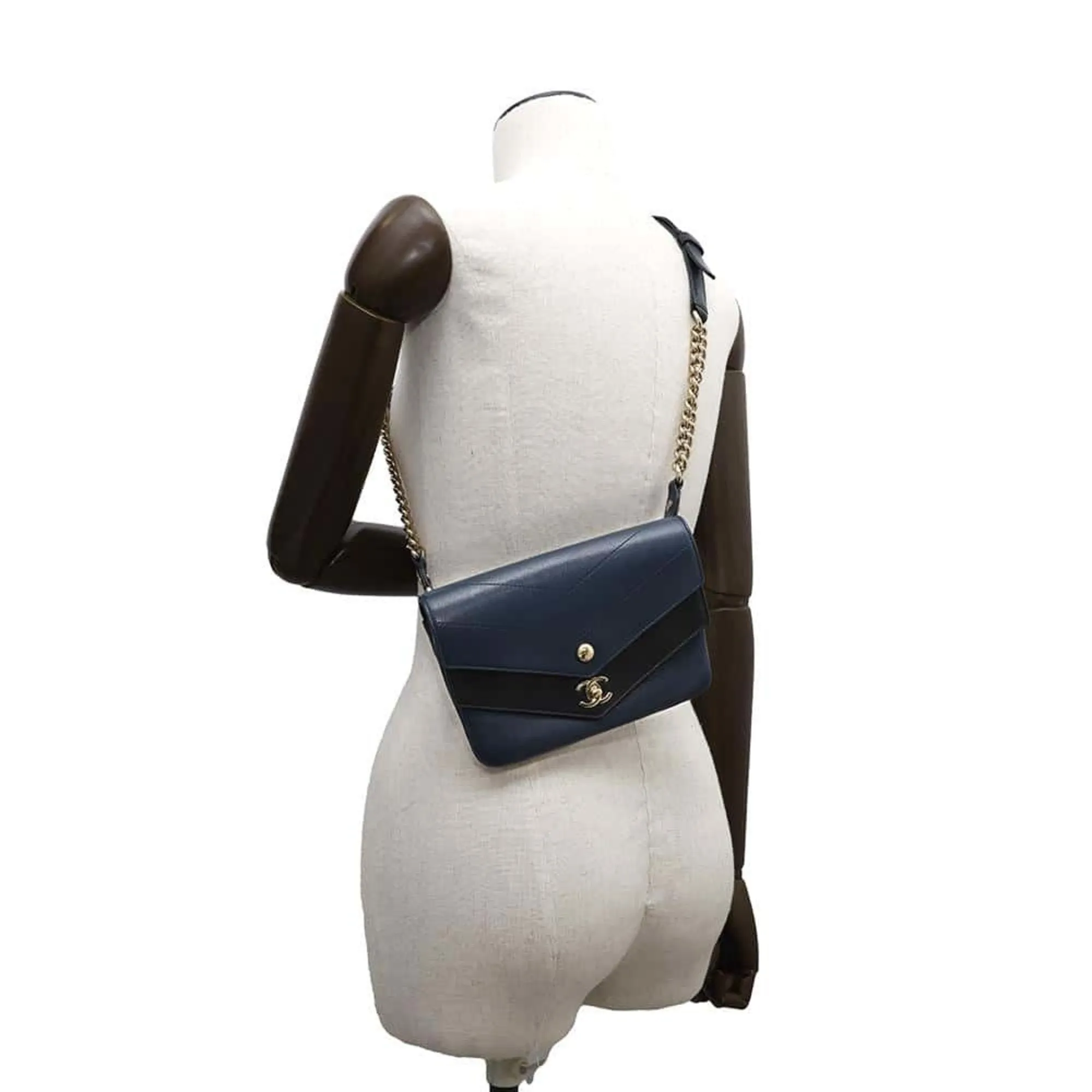 Chanel Navy Leather Fanny Pack Pouch (Pre-Owned)