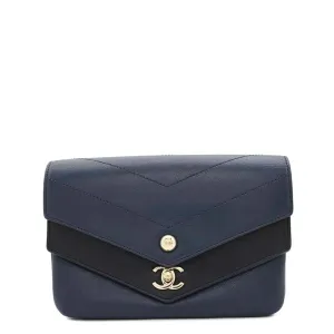 Chanel Navy Leather Fanny Pack Pouch (Pre-Owned)
