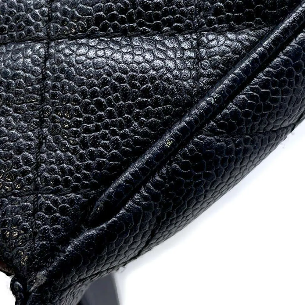 CHANEL one belt CC Logo Semi Shoulder Bag BlackA22476 Caviar Leather