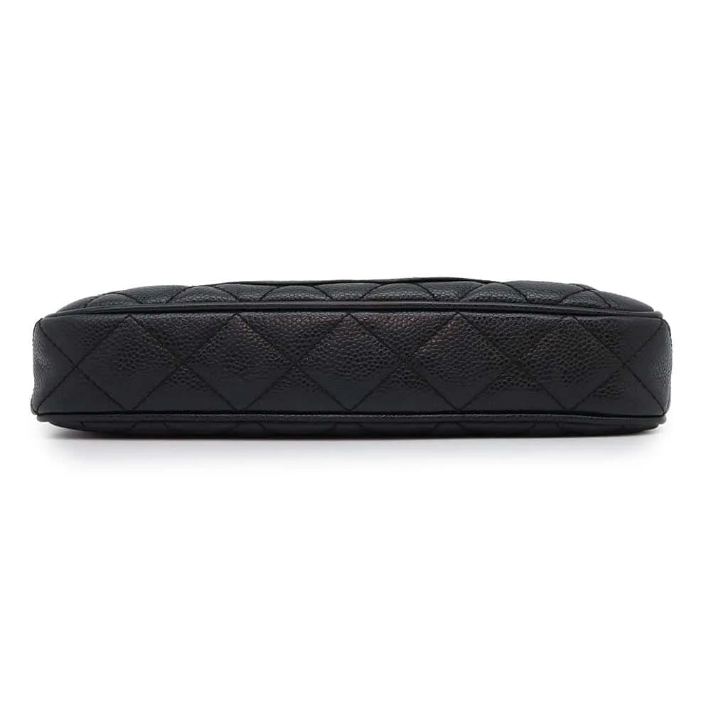CHANEL one belt CC Logo Semi Shoulder Bag BlackA22476 Caviar Leather