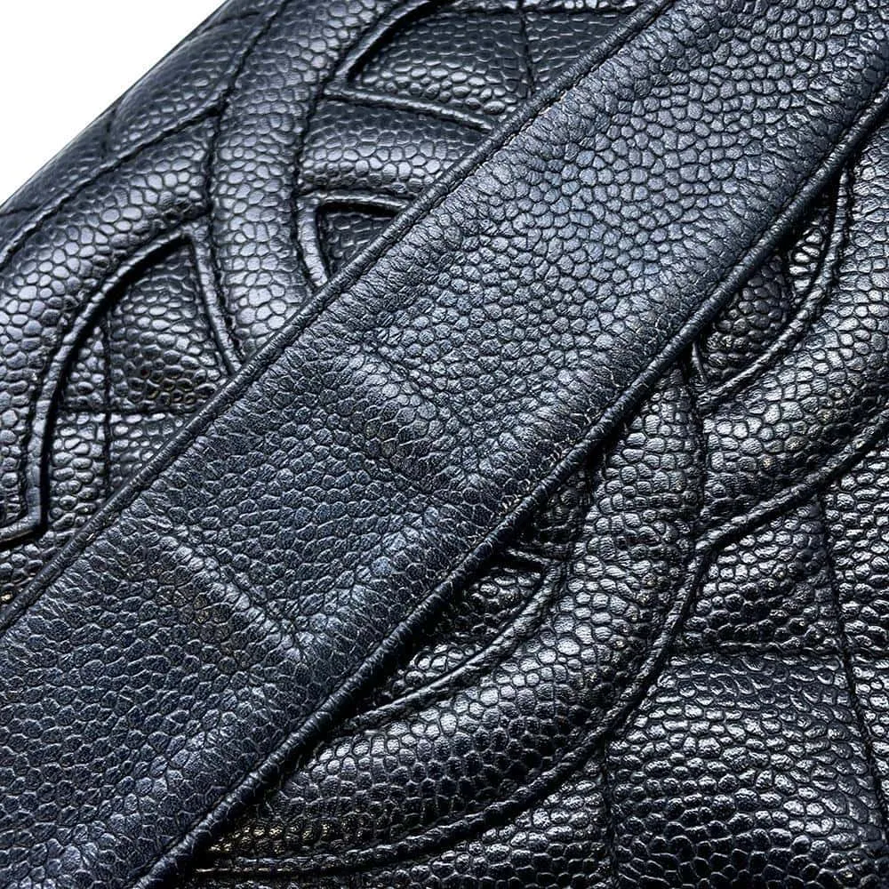 CHANEL one belt CC Logo Semi Shoulder Bag BlackA22476 Caviar Leather
