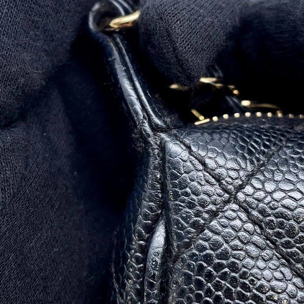 CHANEL one belt CC Logo Semi Shoulder Bag BlackA22476 Caviar Leather
