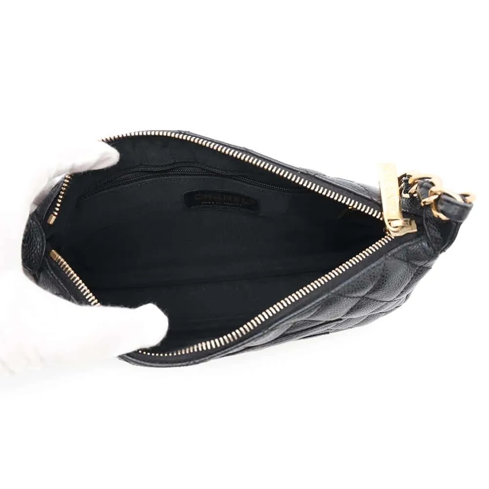 CHANEL one belt CC Logo Semi Shoulder Bag BlackA22476 Caviar Leather