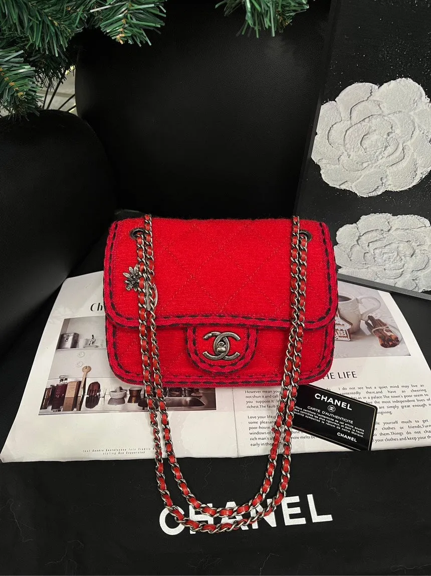 Chanel Salzburg Red Tweed One Shoulder Crossbody Bag