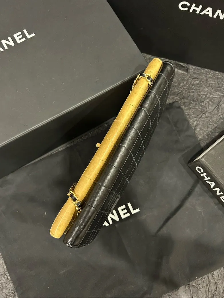 Chanel Yellow Checkered Chain Shoulder Bag 25cm x 16cm