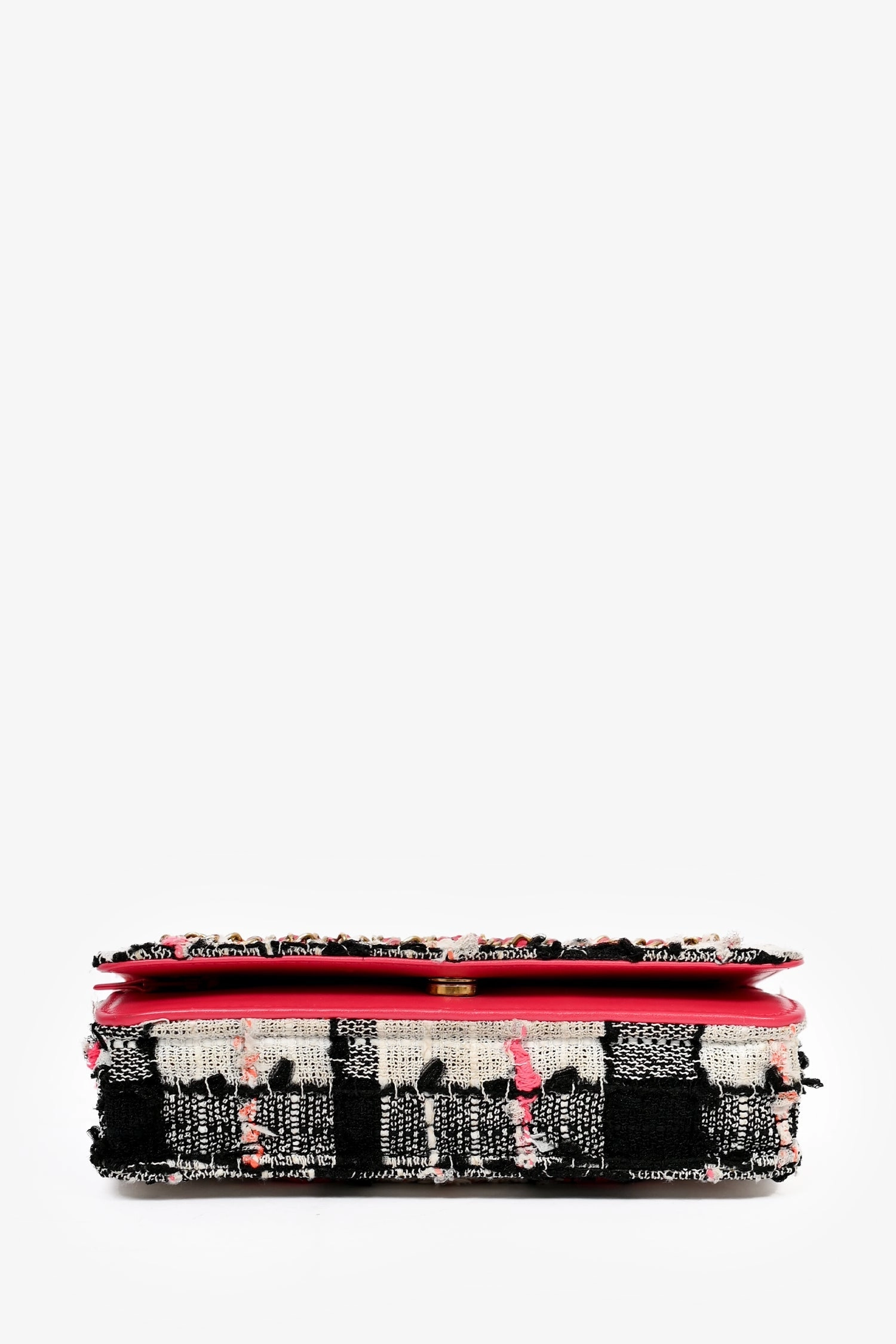 Chanel 2019 Pink/Black/Cream Tweed Wallet On Chain