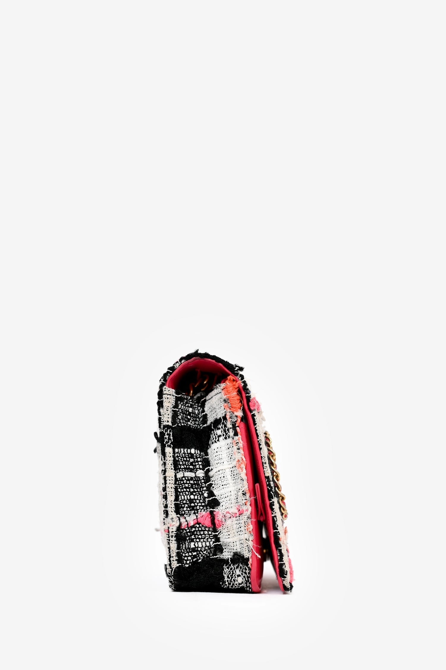 Chanel 2019 Pink/Black/Cream Tweed Wallet On Chain