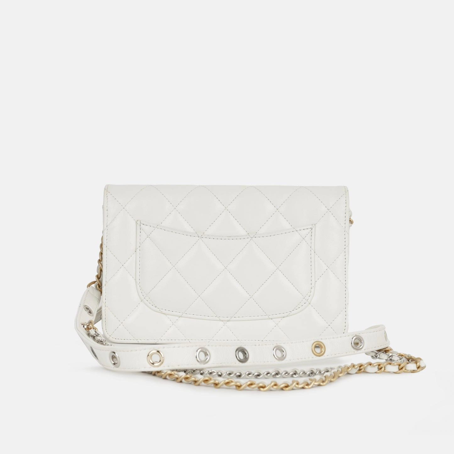 Chanel - Wallet on Chain - White Calfskin with Grommet Strap GHW - Pre-Loved