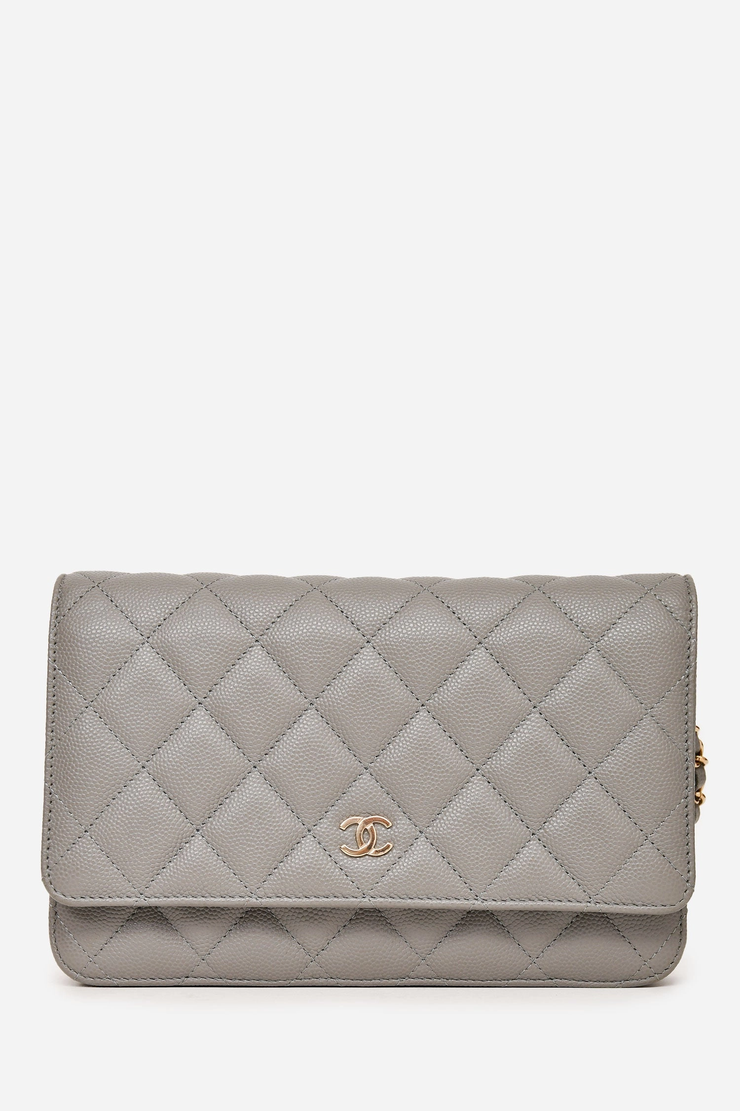 Chanel Grey Caviar Leather Wallet On Chain