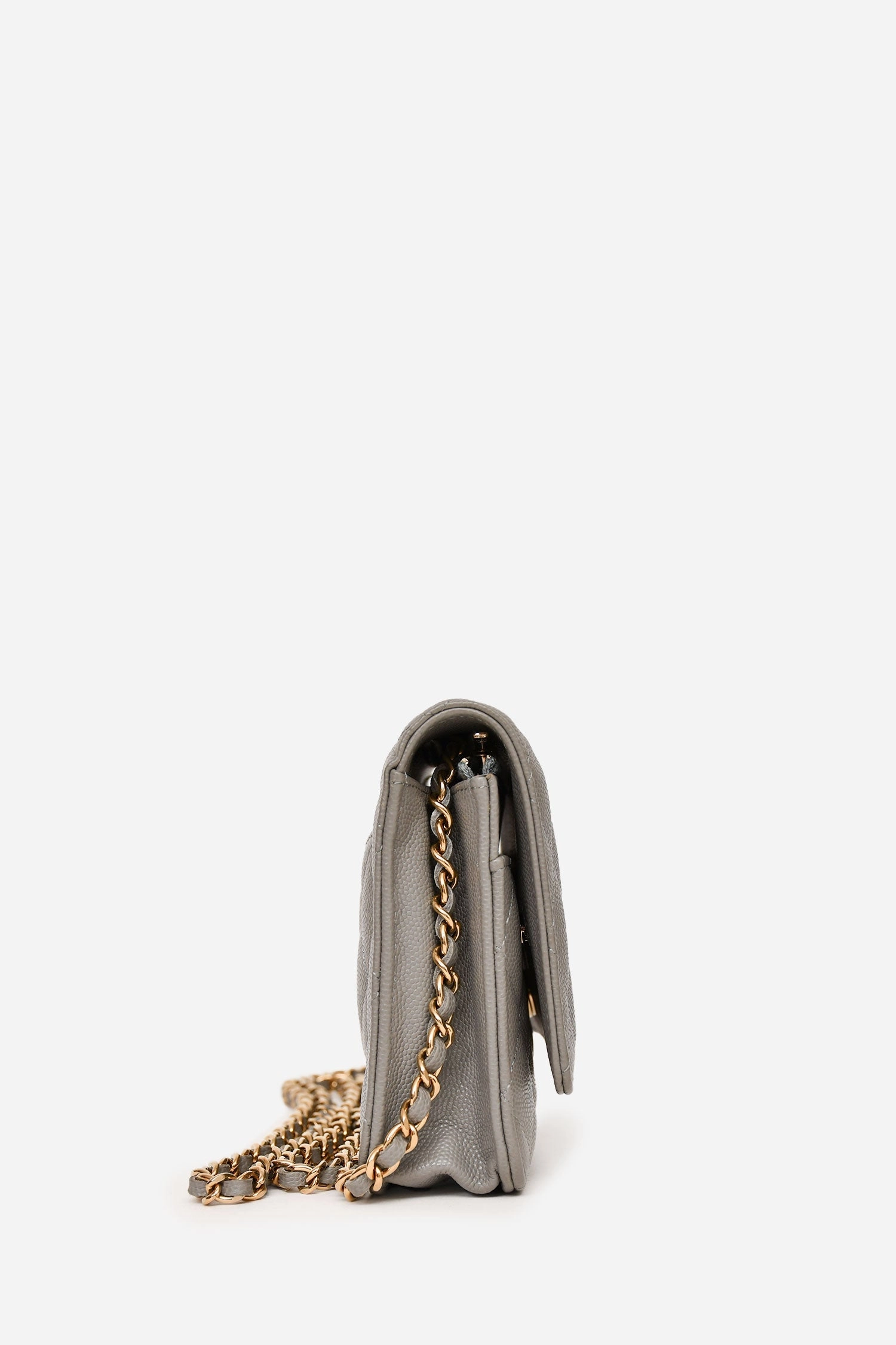 Chanel Grey Caviar Leather Wallet On Chain