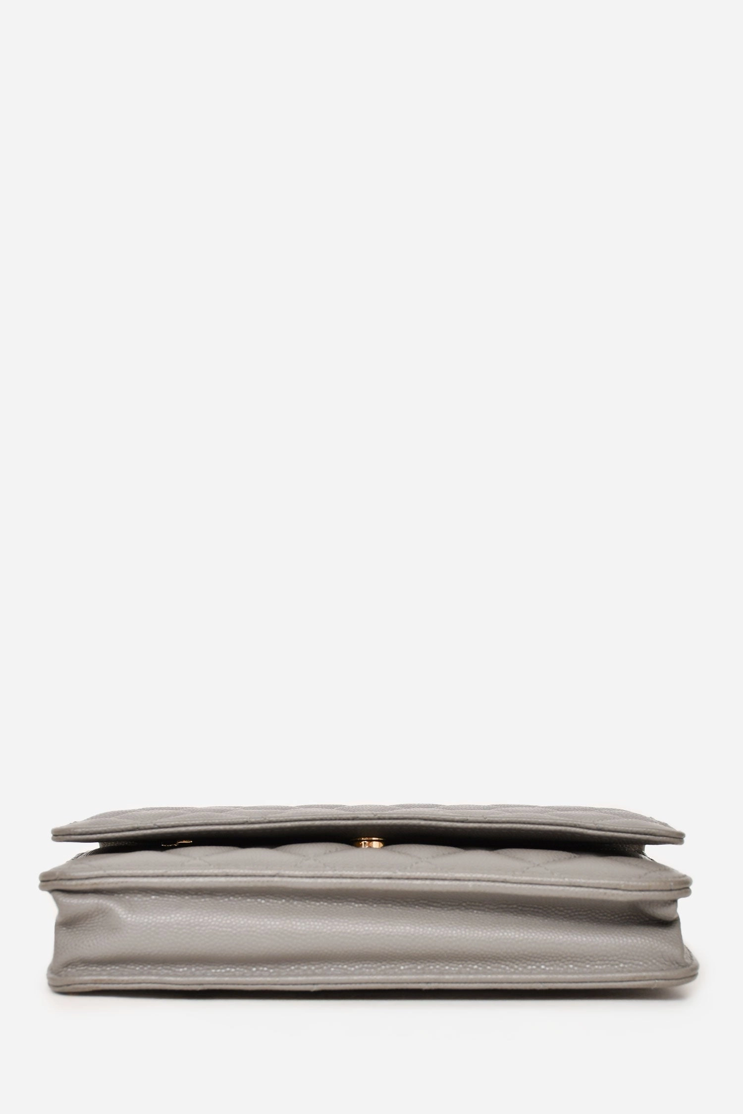 Chanel Grey Caviar Leather Wallet On Chain
