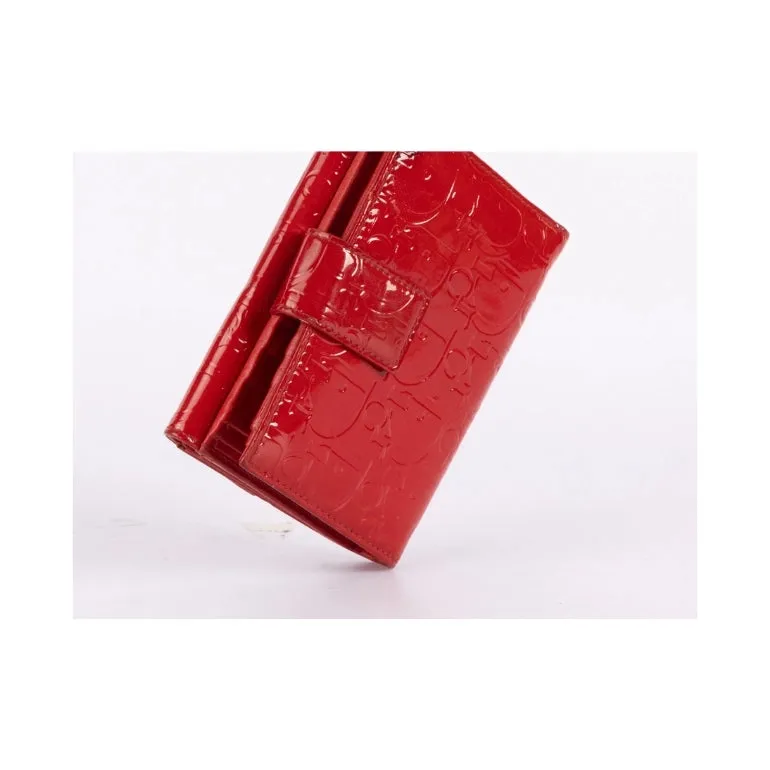 Christian Dior Red Patent Leather Logo Bi-fold Wallet