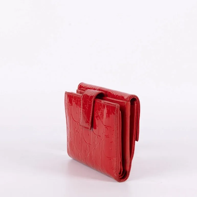 Christian Dior Red Patent Leather Logo Bi-fold Wallet