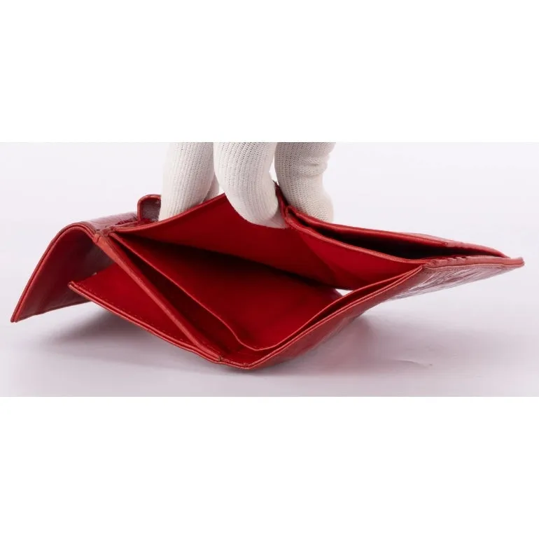 Christian Dior Red Patent Leather Logo Bi-fold Wallet