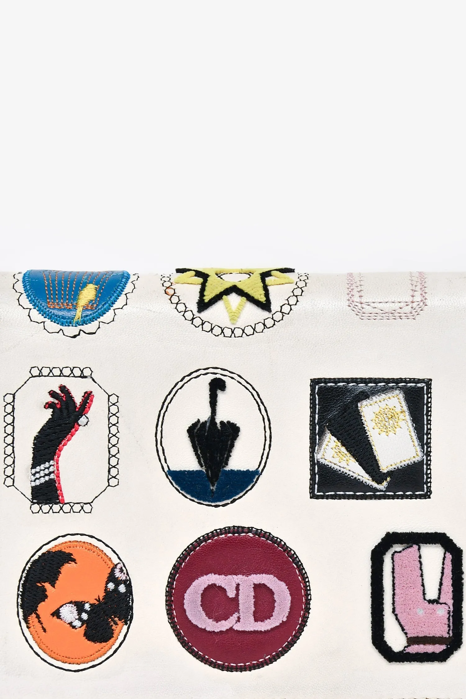 Christian Dior White Leather Patch Detail Wallet On Chain (As Is)