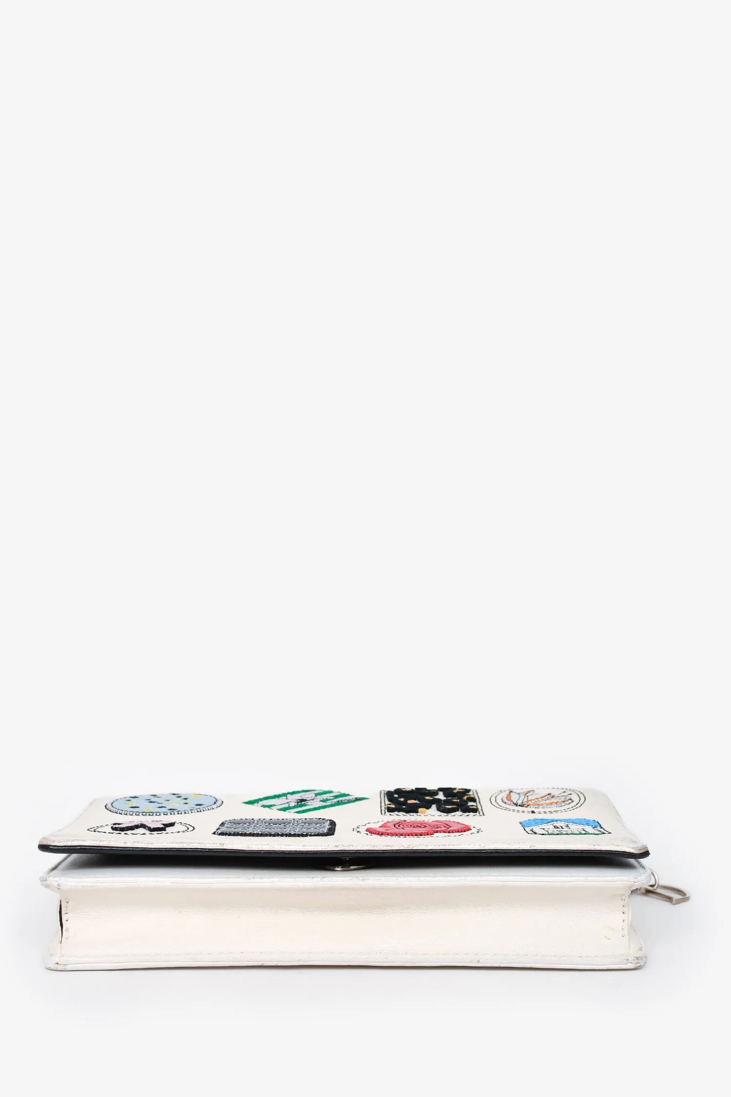 Christian Dior White Leather Patch Detail Wallet On Chain (As Is)
