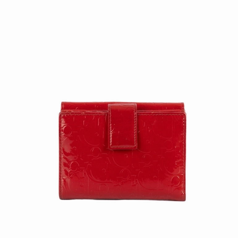 Christian Dior Red Patent Leather Logo Bi-fold Wallet