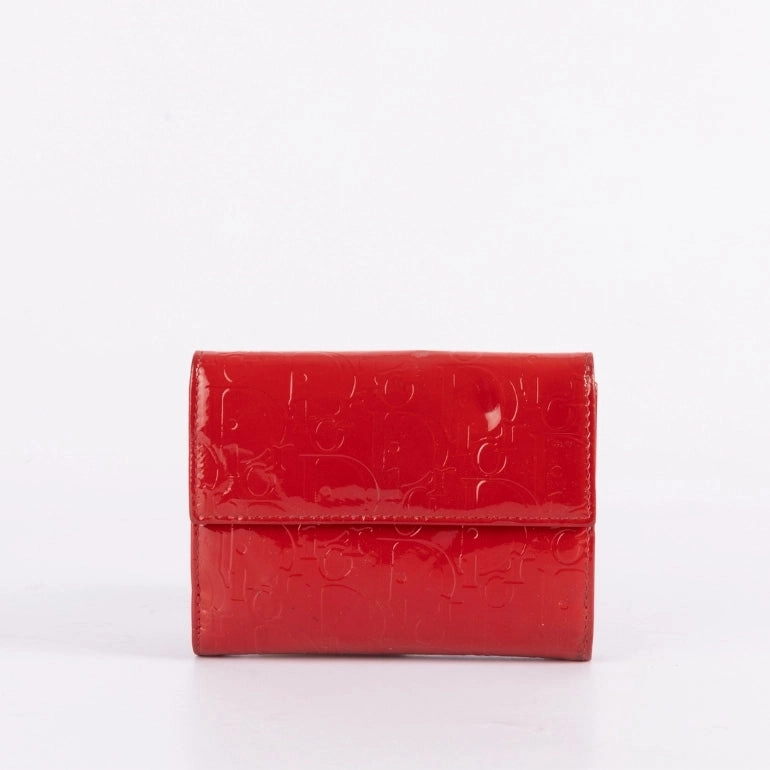 Christian Dior Red Patent Leather Logo Bi-fold Wallet