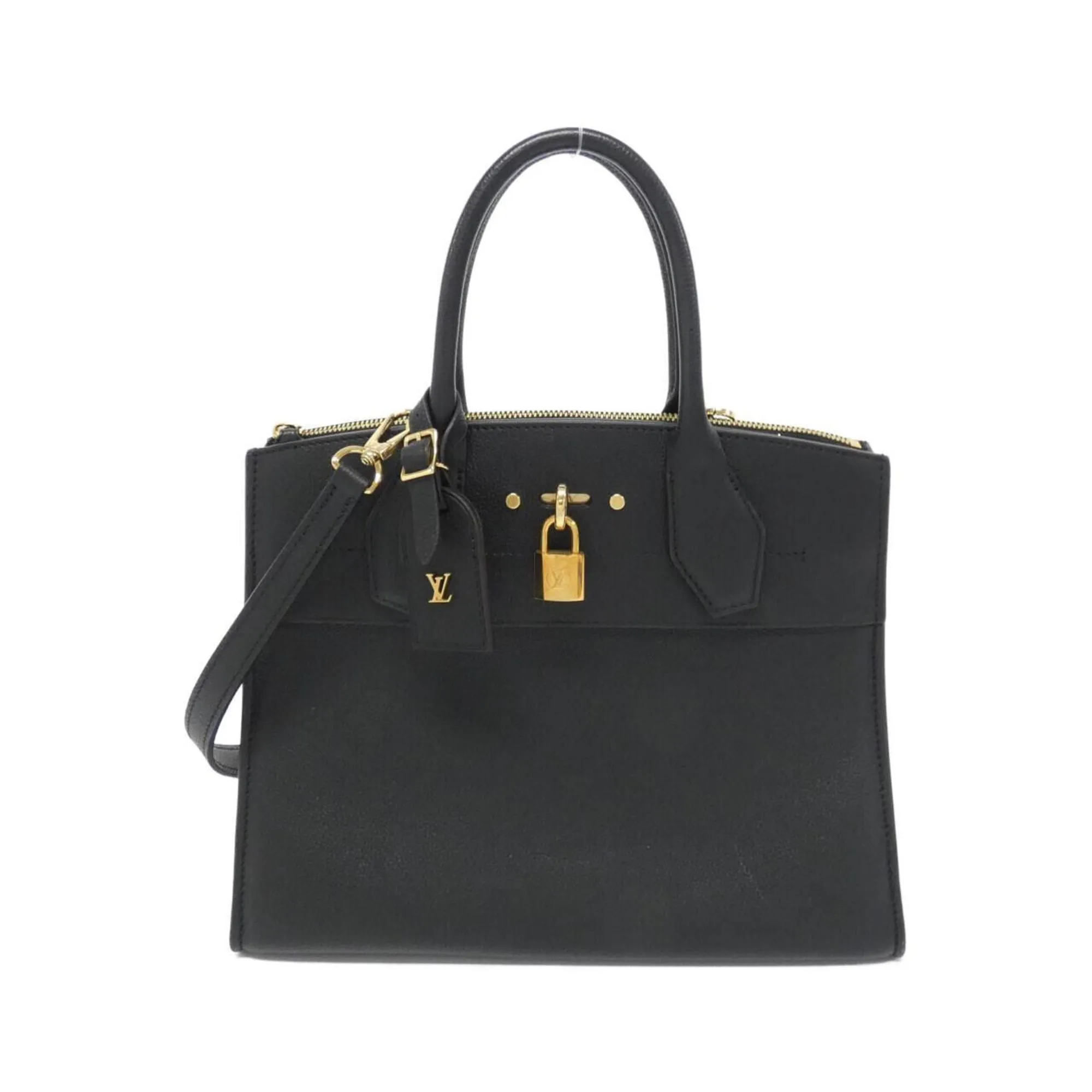 City Steamer Leather Handbag with Key Name Tag Padlock and Shoulder Strap
